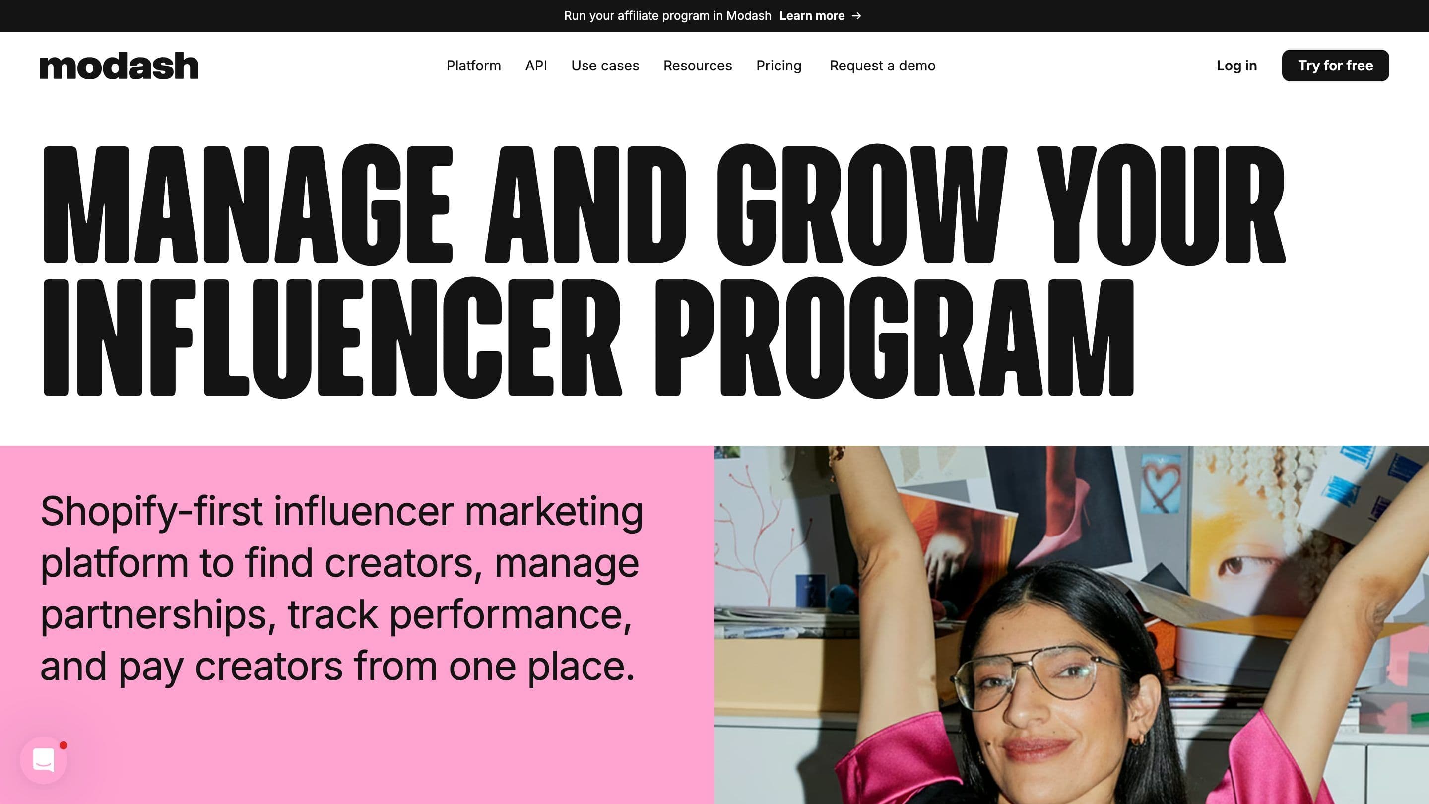Modash homepage: influencer discovery platform with 380M+ creator profiles