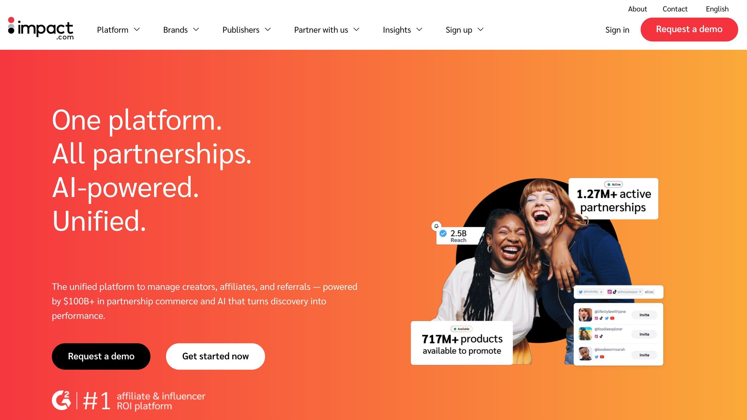 impact.com homepage: enterprise partnership management platform