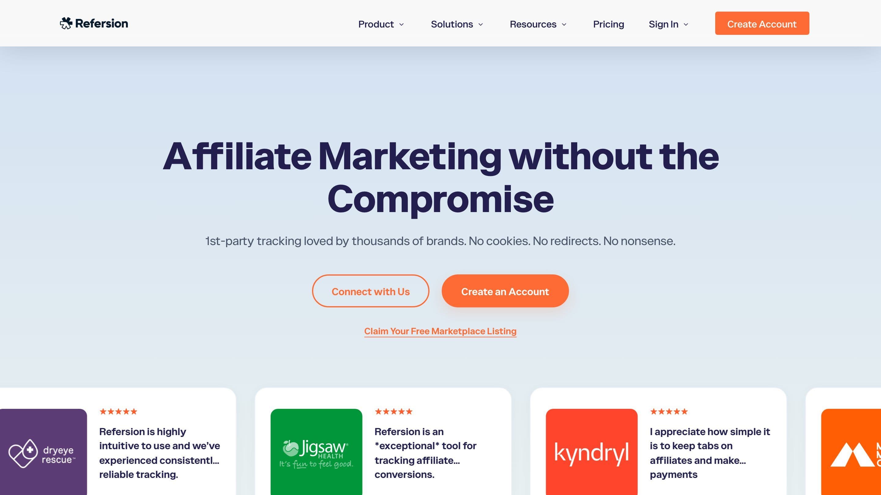Refersion homepage: first-party affiliate tracking for established brands