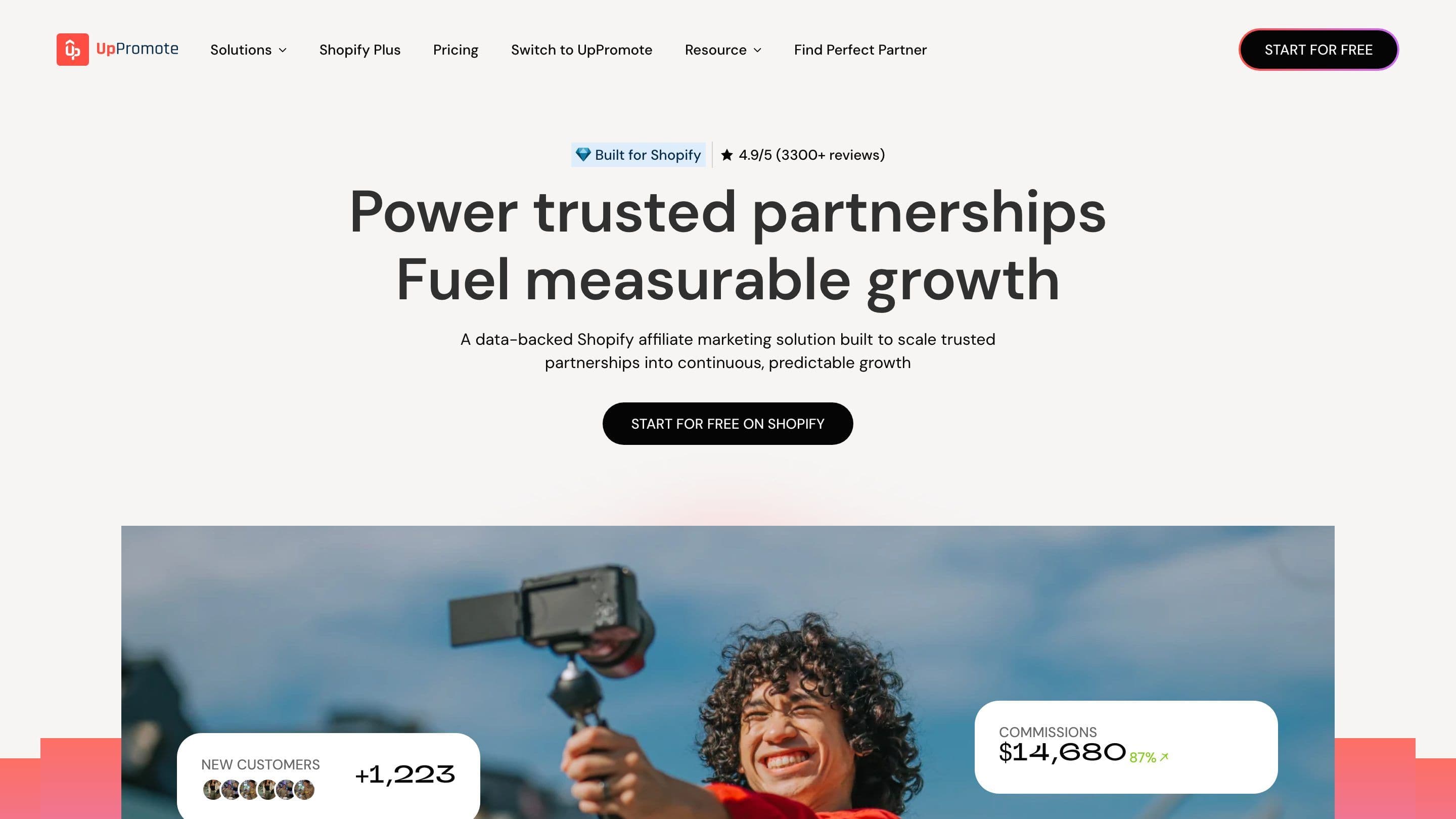 UpPromote homepage: the most-installed Shopify affiliate app, free to start