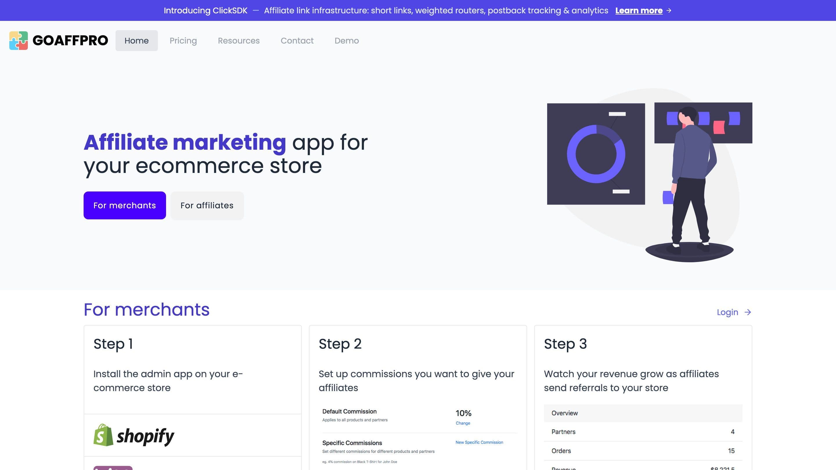 GoAffPro homepage: free affiliate marketing app for Shopify and other ecommerce platforms